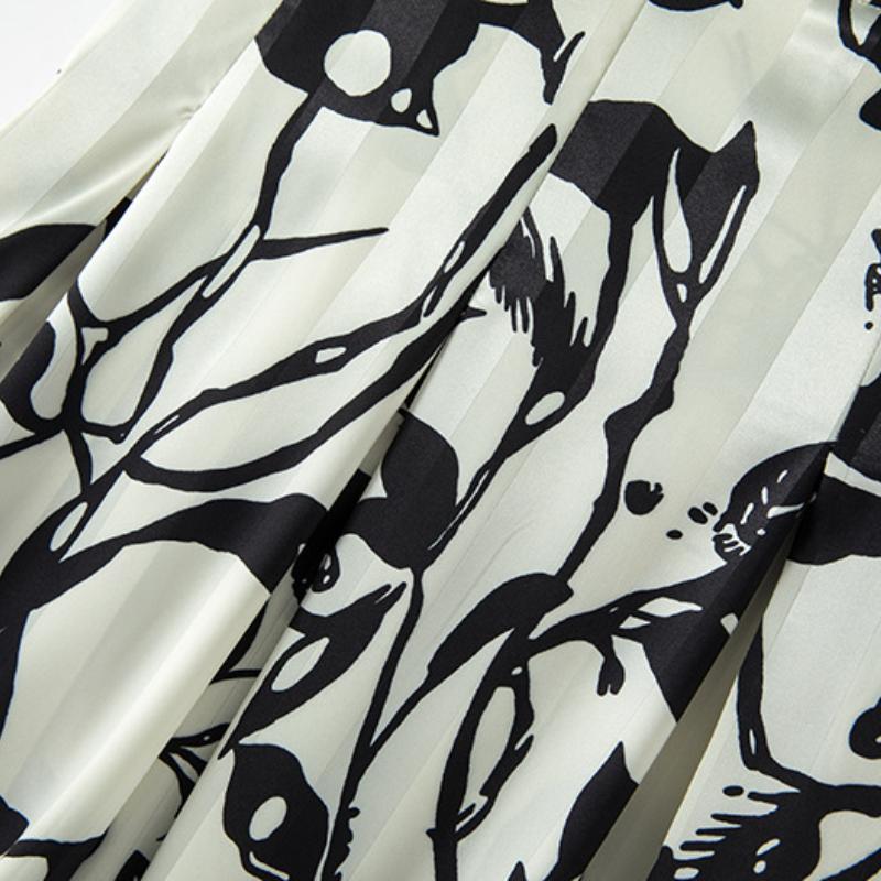Ink-And-Wash Print High-Waisted Skirt Women's Summer Elegant French Retro Design Sense A-Line Midi Skirt