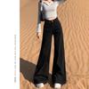 Women's High Waist Black Flared Jeans with Velvet, Wide-Leg, Floor-Length, Perfect for Spring and Autumn