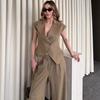 European and American Temperament High-end Sleeveless Suit Collar New Women's Shirt Cross-border Foreign Trade High-waisted Trousers Fashion Suit