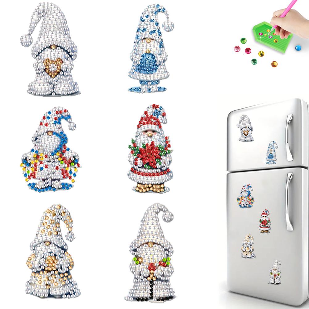 6Pcs Acrylic Christmas Santa Claus Diamond Art Fridge Magnet Diamond Painting Refrigerator Magnet for DIY Crafts Party Gift