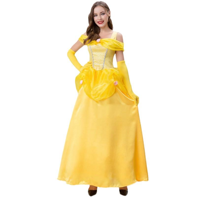 S-XXL Snow White Dress Party Stage Costume Halloween Belle Beauty Beast Cosplay Women