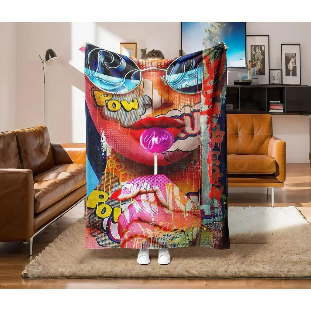 Abstract Art Design Flannel Throw Blanket Soft Warm Thin Blankets for Sofa Bed Car Camping Pop Art Style