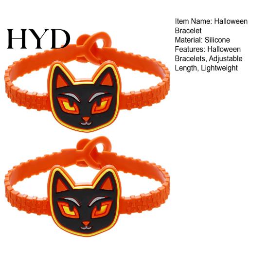 Colorful Cartoon Character Bracelets 2PCS Halloween Bracelets, Ghost/Pumpkin/Black Cat/Skull/Witch/Little Devil Shape, Adjustable Soft Silicone
