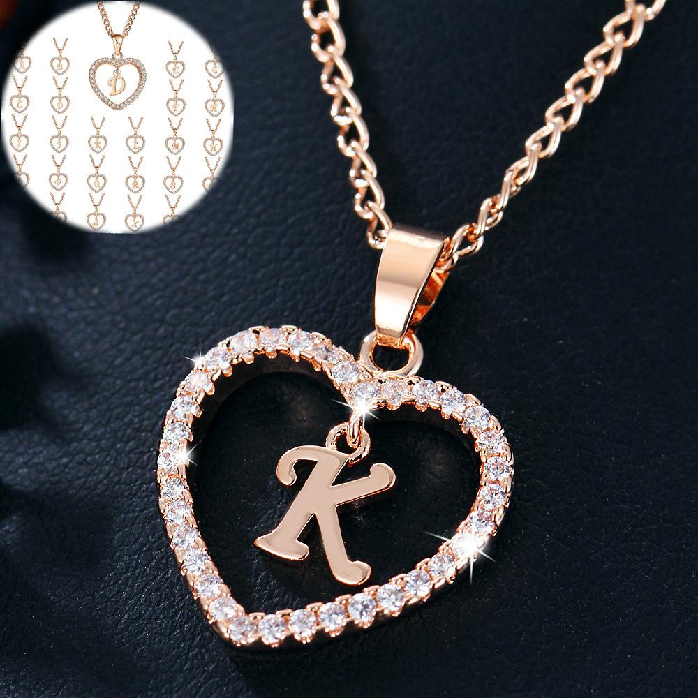 Customizable Love Pendant Necklace with Zircon 26 Letter Initial Jewelry for Men And Women