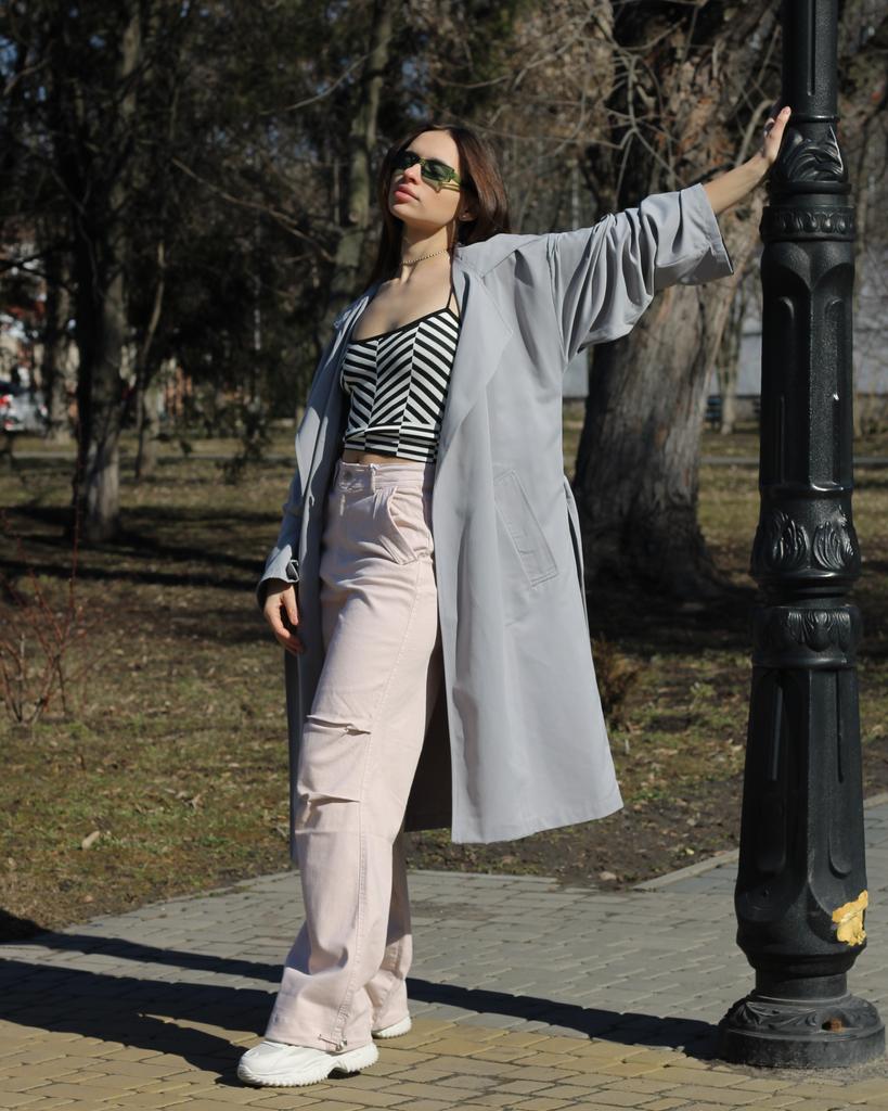 Waisted Trench Coat CLEW 230604 S Gray