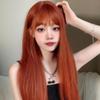 Long Straight Dirty Orange Wig With Bangs Synthetic Hair Wigs Bang With Wig For Women