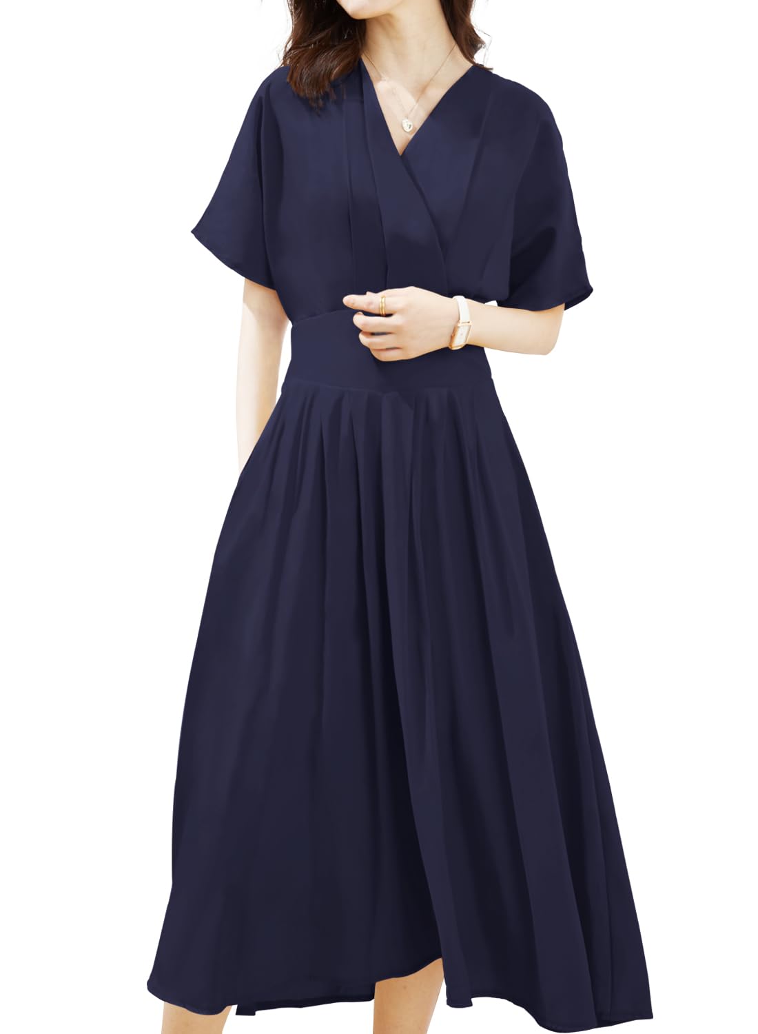 Maxi Flowy Elastic Long Chiffon Plus Short Relaxed Slimming Summer Dress [Yino] Women s Dress, V-neck, Chiffon, Waist, Dress, Sizes, Sleeves, Lined,
