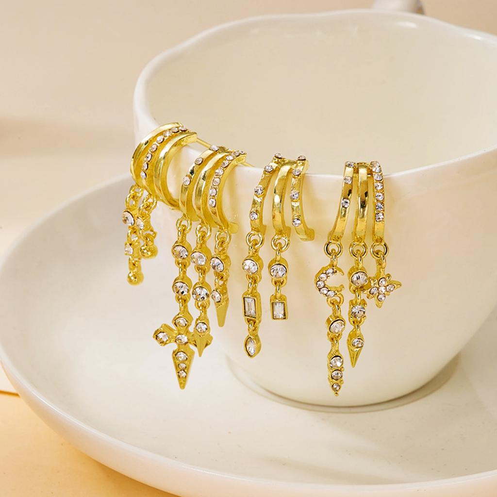 Gold Color Crystal Zircon Water Droplets Hoop Earrings For Women Luxury Exquisite Tassel Huggie Earring Party Wedding Jewelry