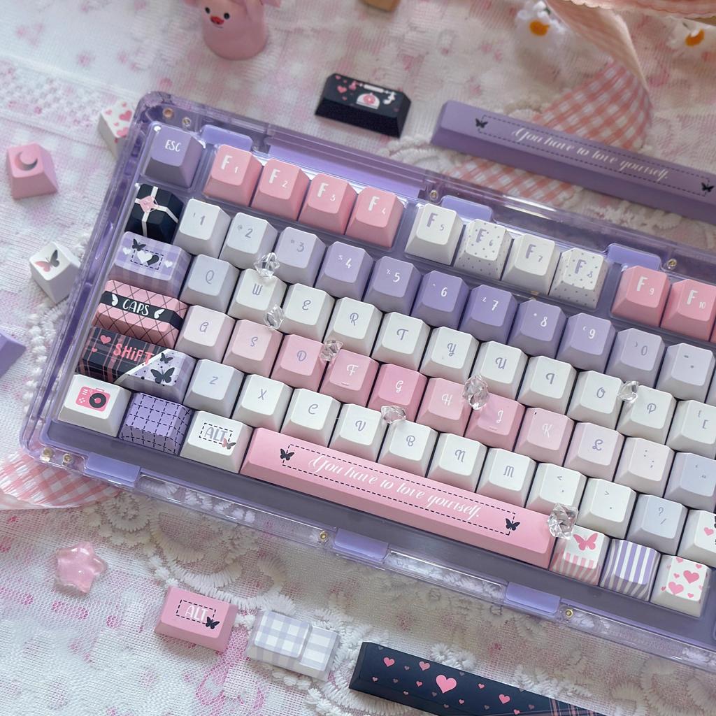 Keycap Memory Cherry Pbt High Value Personality Creative Sweet Cool Purple Pink For Aula 75/89/99 Keycap
