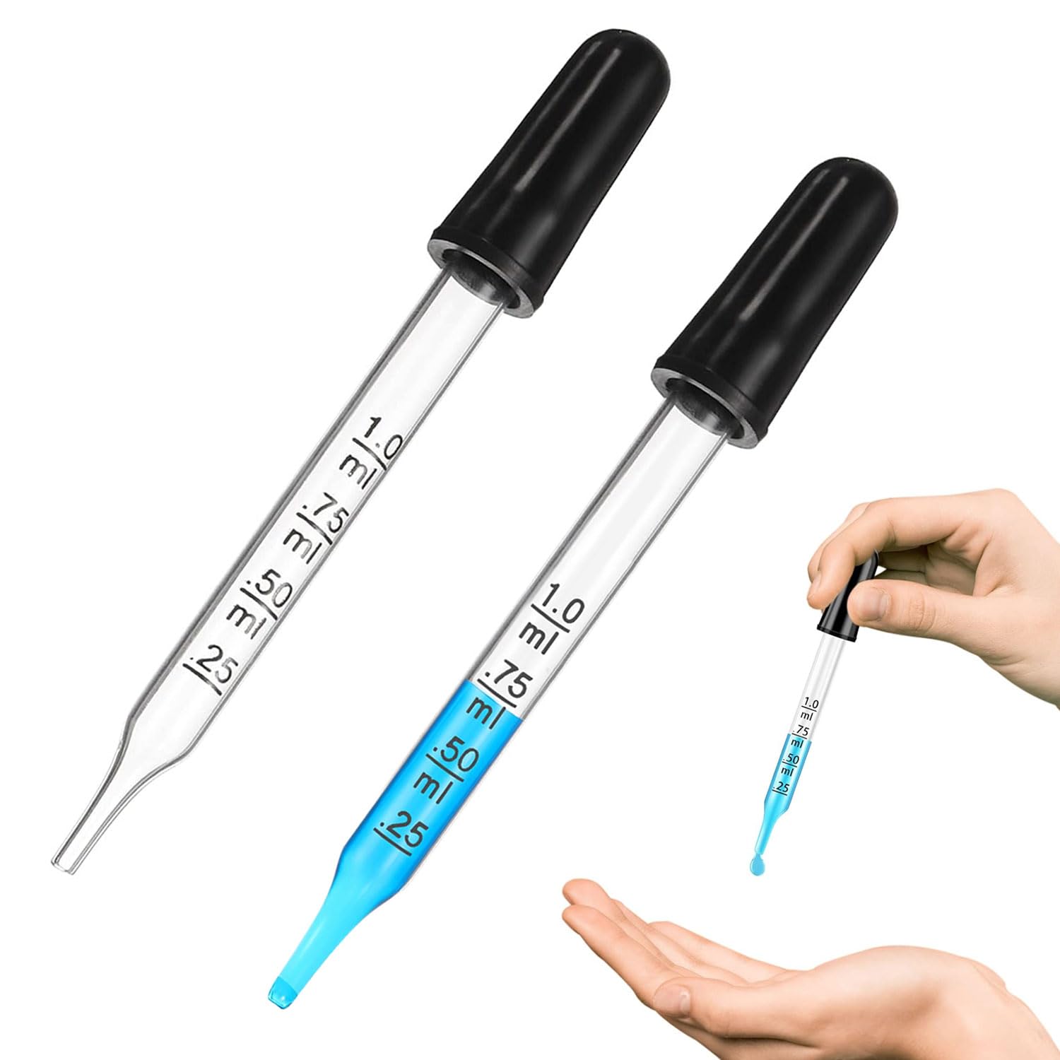 Dropper, 1ml graduated dropper, 2 bottles, glass, for transfer liquid, 1 m