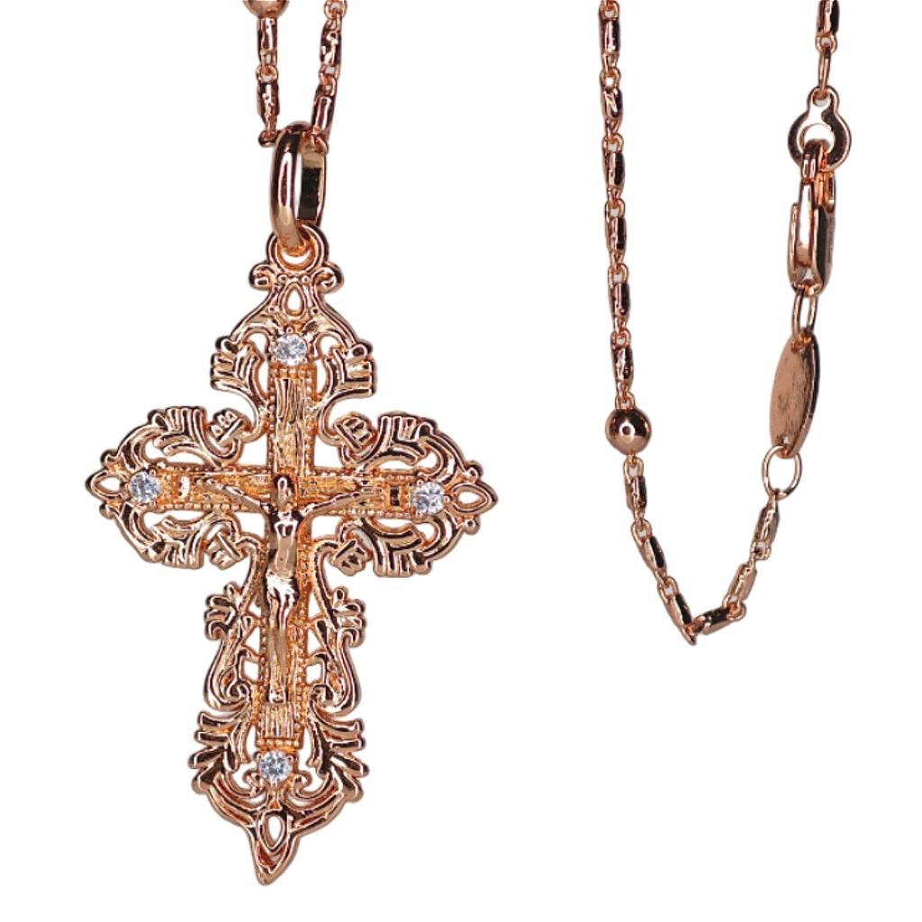 Rose Gold Italian Craftsmanship Exquisite Lace Zircon Cross Necklace Jewelry Gifts for Women