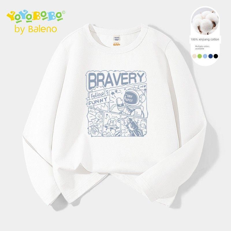 Bannelu Children's Clothing Boy's Long-Sleeved T-shirt Pure Cotton Spring and Autumn Little Boy Tops Children's Thin T-shirt Undershirt