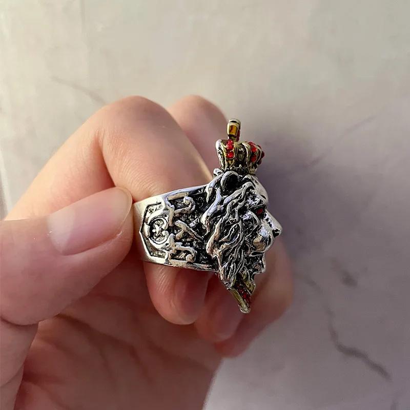 Inel Leu Coroană Retro Pentru Bărbați Aliaj de Zinc Culoare Punk Gotic Reglabil Inel Deschis Rock Hip Hop Handmade Zircon Accesorii Cadou Bărbat