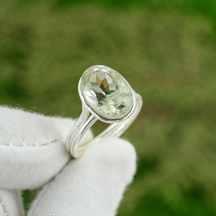 Oval Green Amethyst Gemstone Solitaire Mother Ring Size 8.75 925 Sterling Silver 8.75