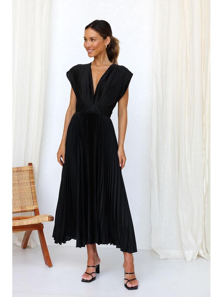 Europäisches und Amerikanisches Sexy Plissiertes Lässiges Ärmelloses Kleid mit Reißverschluss