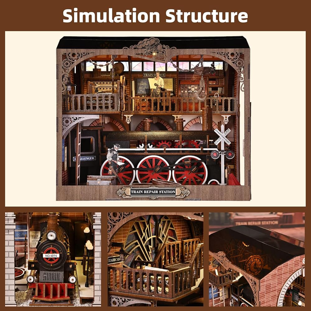 CRESYMME Dollhouse Book Nook Miniature Kit Wooden 3D Puzzle with LED Light for Adults