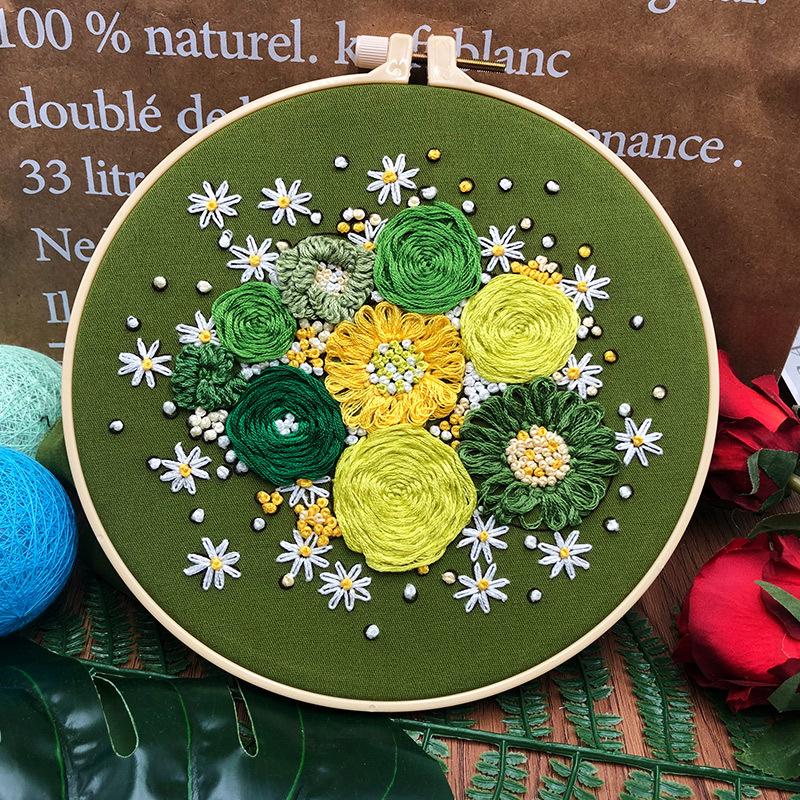 Embroidery Kit for Beginners Handheld Flower Handmade Embroidery Material Bag Including Embroidery Fabric Thread Needle Frame 20cm