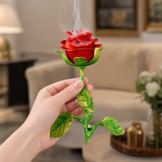 Vintage Rose Incense Burner, Metal Flower Holder, Decorative Tabletop Ornament Bedroom Living Room Office, A Thoughtful Gift for Meditation