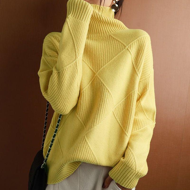 Autumn Winter Women's Plus-size Wool Sweater Loose Turtleneck Sweater Pullover Solid Color Wool Knitted Top
