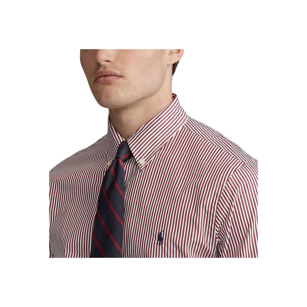Polo Ralph Lauren Ss24 Pánská košile s dlouhým rukávem z popelínu s výšivkou pruhovaného loga poníka bordó 710767330-013