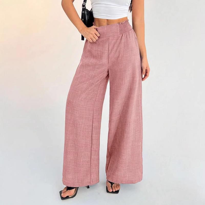 Women's Summer Wide Leg Pants High Waist Elastic Waist Trousers