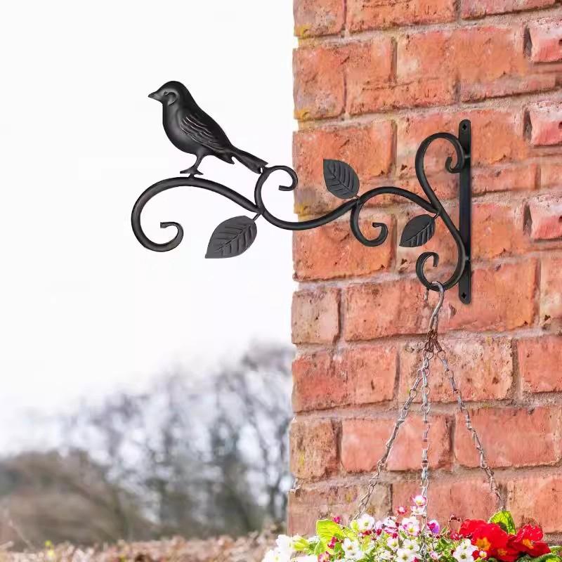 Supporti da Appendere per Piante in Ferro Battuto con Decorazione di Uccello e Foglia Perfetti per Uso Esterno su Patio Balcone Parete del Giardino