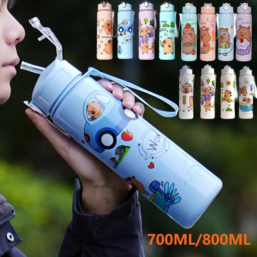 800/700ml Leak-Proof Water Bottle Cute Capybara Water Cup with Carry Strap Portable for Sports Fitness BPA Free Perfect Gifts