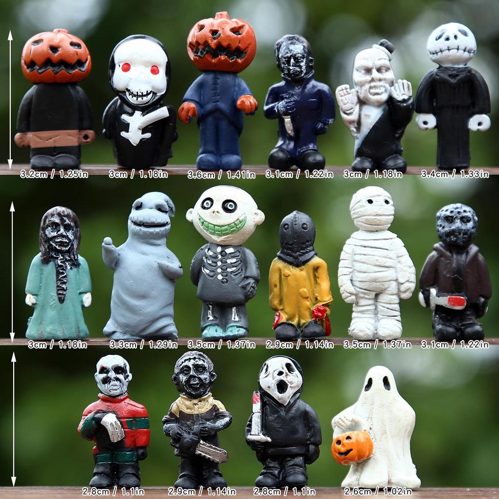 Halloween Mini-Figure Dolls: 16 Cartoon Horror Characters for Desktop Display