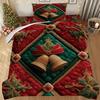 LIFESMELLS 2/3pcs Christmas Bedspread Set - Red/Green/ Holly & Bells Bedding Set, Zippered Winter Comforter Cover