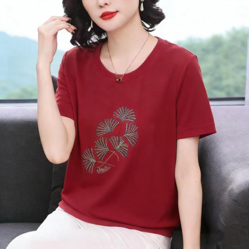 Pure Cotton Short-sleeved Summer New Style Loose Casual Tops for Middle-aged and Elderly People Large Version