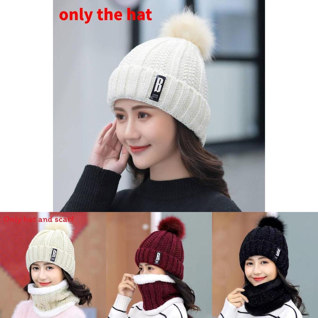 Hat Knitted Winter With Plush Balls And Letter Decorations For Outdoor Use Daily