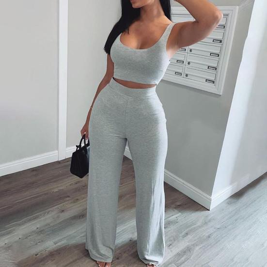 Bayanlar Pantolon İnce Seksi Sling Göbek Açık Tüp Üst Flared Bacaklar Pantolon Günlük Yaşam için Set