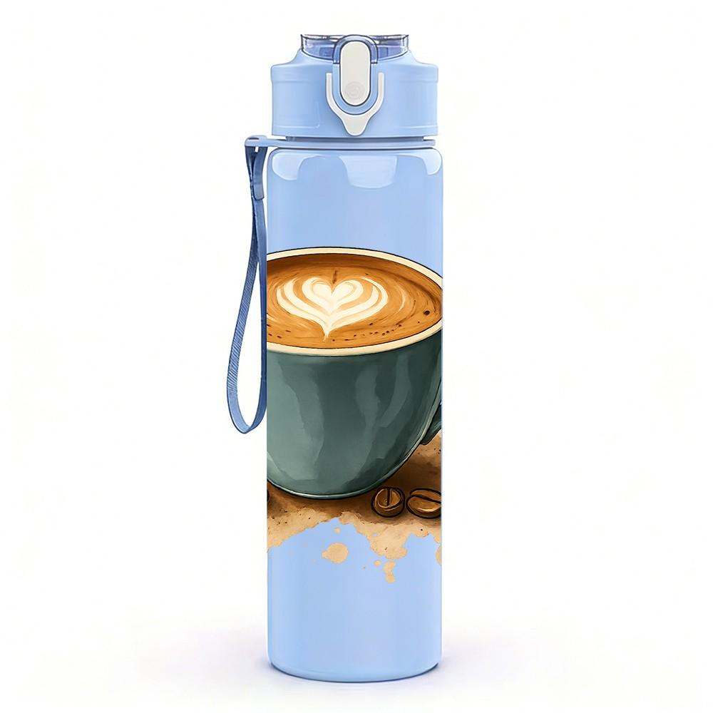1PC Latte Coffee Cup Print 750ml Color Plastic Sports Water Bottle Leakproof Flip Straw Lid Suitable for Sports Office Home Use