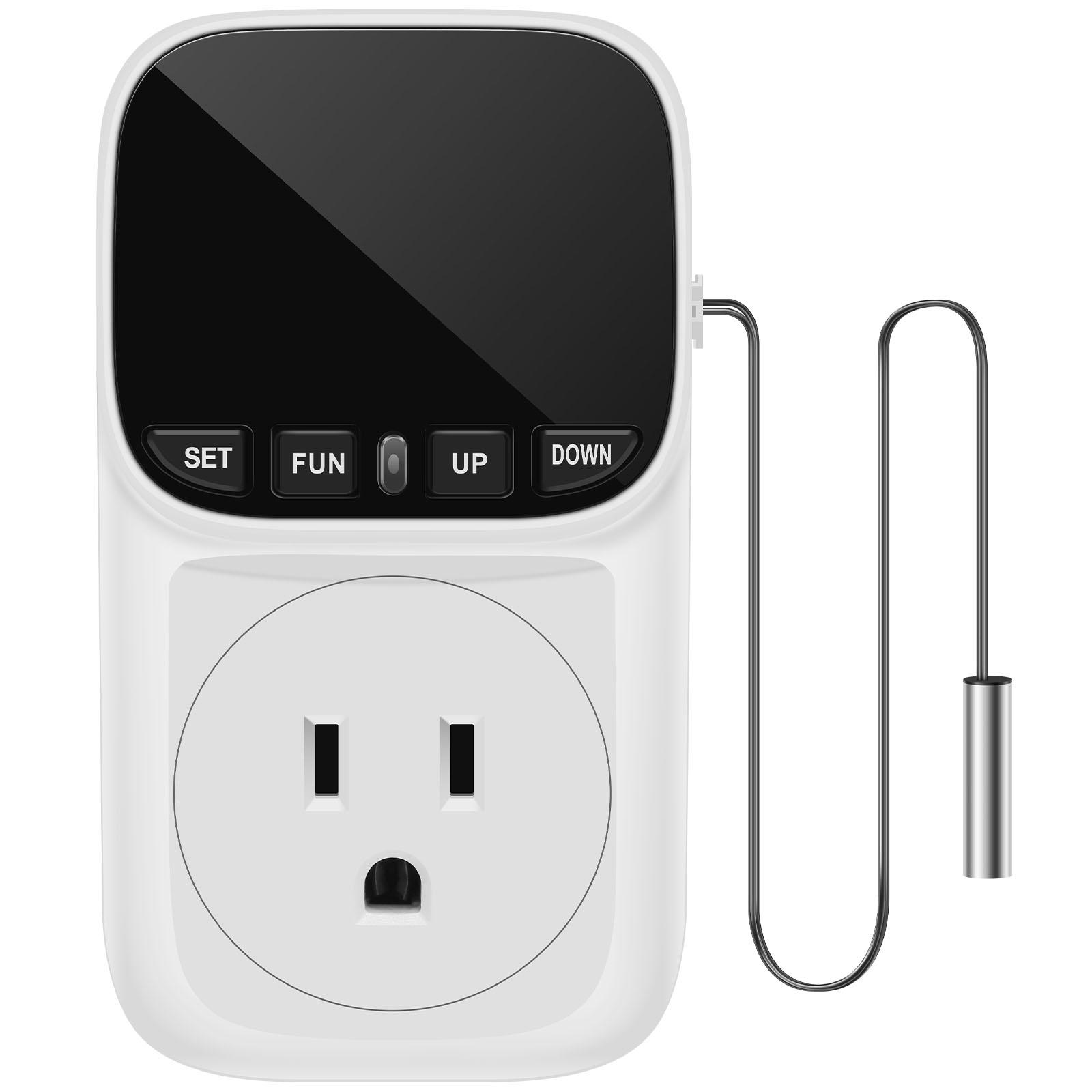 

US Timer Socket Thermostat Digital Temperature Controller Socket Outlet W/ Timer Switch Sensor Probe Heating Cooling Mode Timer