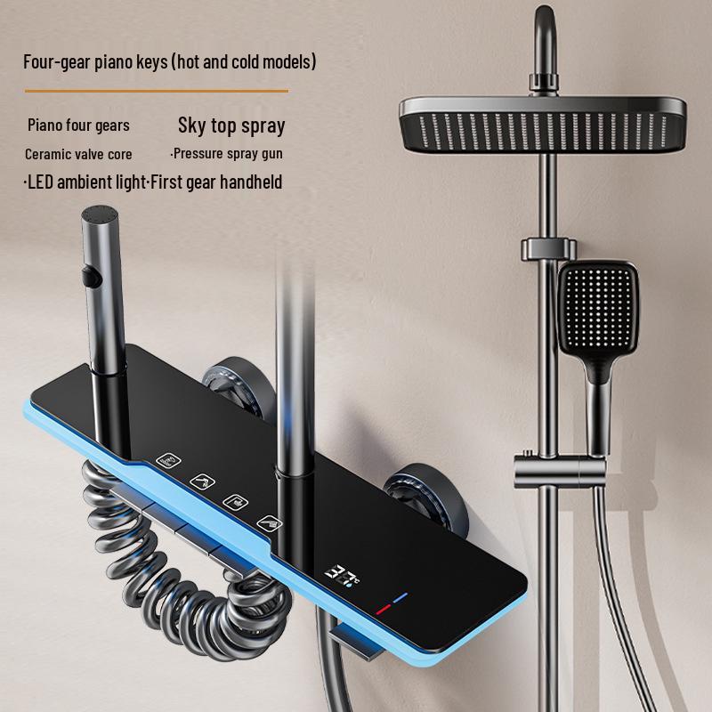 Digital Display Rain Shower Head Set with Piano Key Ambient Light - Ideal for Hotel  Home Bathroom