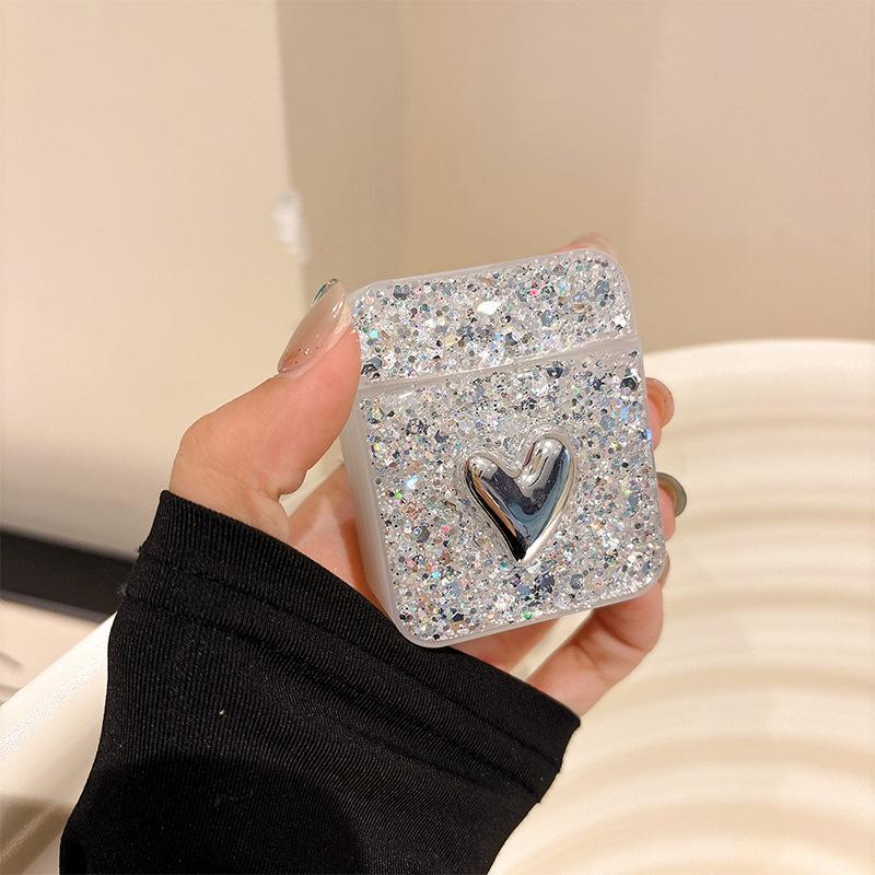 Square Bluetooth Headset Cover For Apple Airpods 4 Generation Glitter Sequins Airpods Pro Love Protective Case