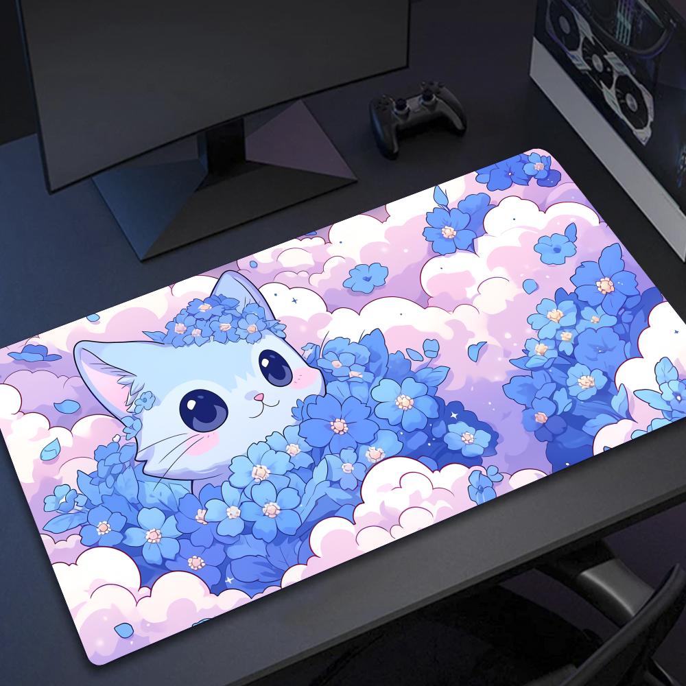 Cute Bunny Purple Flower Mouse Pad Large Computer Office Game Table Mats XXL Rubber Anti-slip Keyboard Mousepads Long Desk Pads