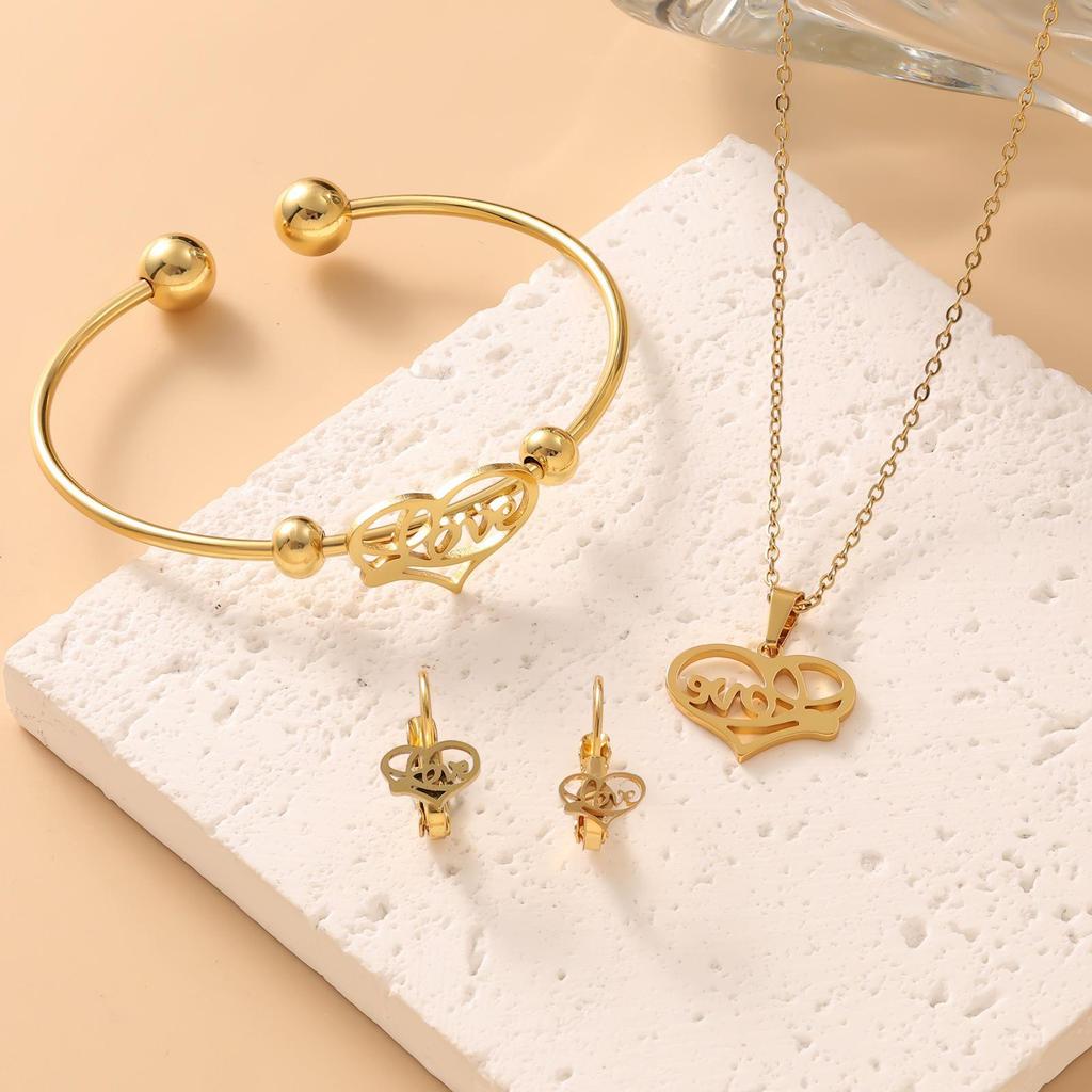 Stainless Steel Jewelry Set: Exquisite European & American Style Bracelet, Earrings, and Necklace