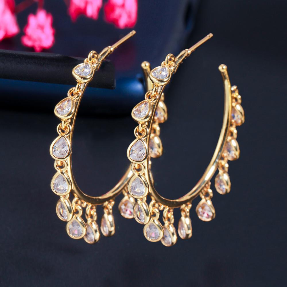 Ircons Fringed Cubic Zirconia Charms Circle Round Dangle Water Drop Earring for Women Designer Trendy Tassel Jewelry CZ828