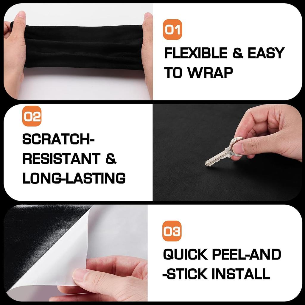 Suede Wrap for Car Interior 16" x 59" - Black Self Adhesive Suede Fabric, Easy Peel Suede Interior Wrap for Car & Home Decor