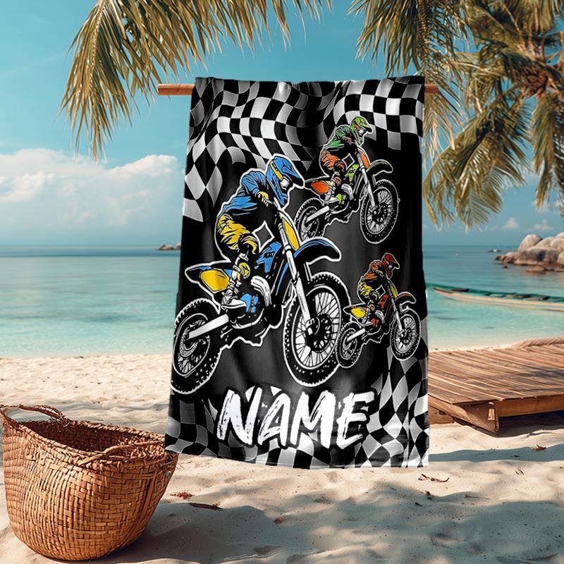 Serviette de plage ultra-douce personnalisée avec thème motos tout-terrain, Idéale pour la piscine - Camping, Plongée - Essentiel de voyage parfait, Serviette de plage vibrante.