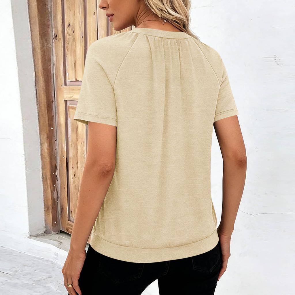 Damen Lässiger -Farbiger V-Ausschnitt Locker sitzender Kurzarm Pullover