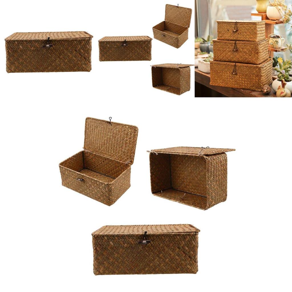 Handmade Yellow Seagrass Woven Organizer Box Perfect For Fruits Medicines And Jewelry