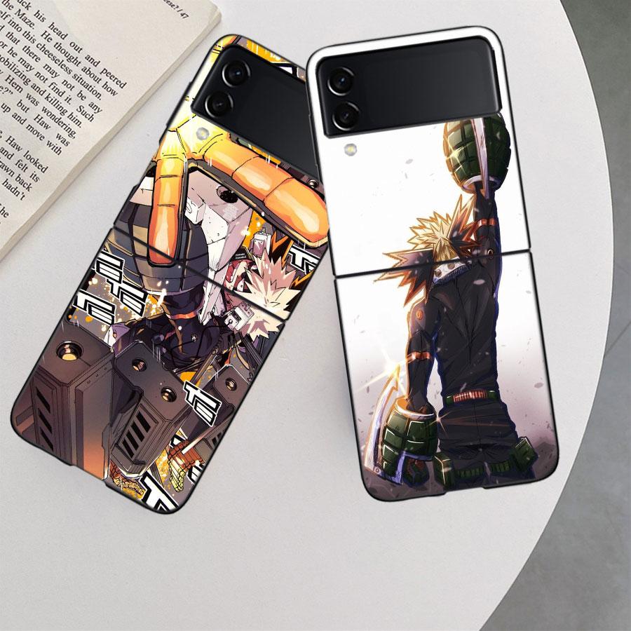 My Hero Bakugou Katsuki Phone Case For Samsung Z Flip 7 6 5G Galaxy Z Flip 5 4 3 Black Hard Cell Cover Luxury PC Shell Coque