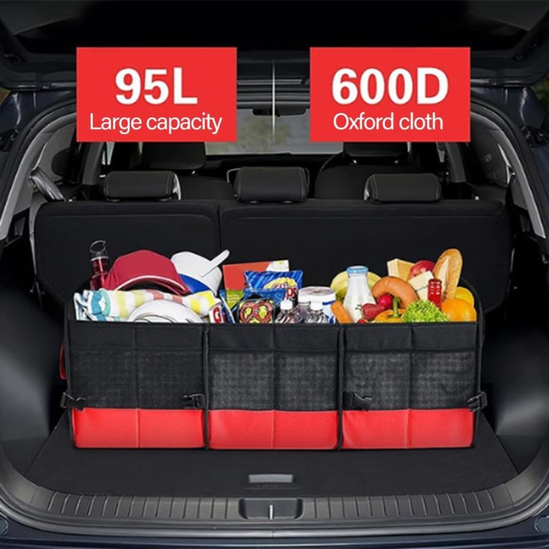 Car Storage Box Car Trunk Organizer Collapsible Automotive SUV Cargo Storage Tool with Mesh Pocket Multiple Compartment