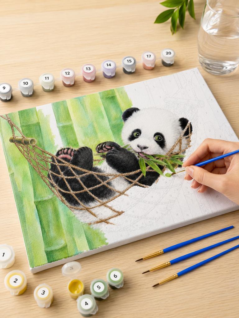 Painting by numbers with frame - Cute Panda 50x40