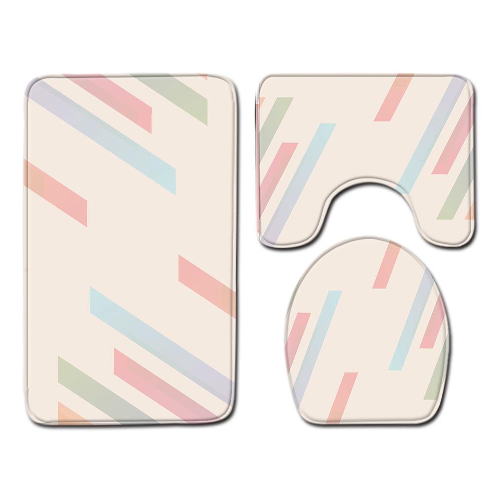 Striped Checkered Toilet Three-Piece Floor Mat Bathroom Three-Piece Carpet Doormat