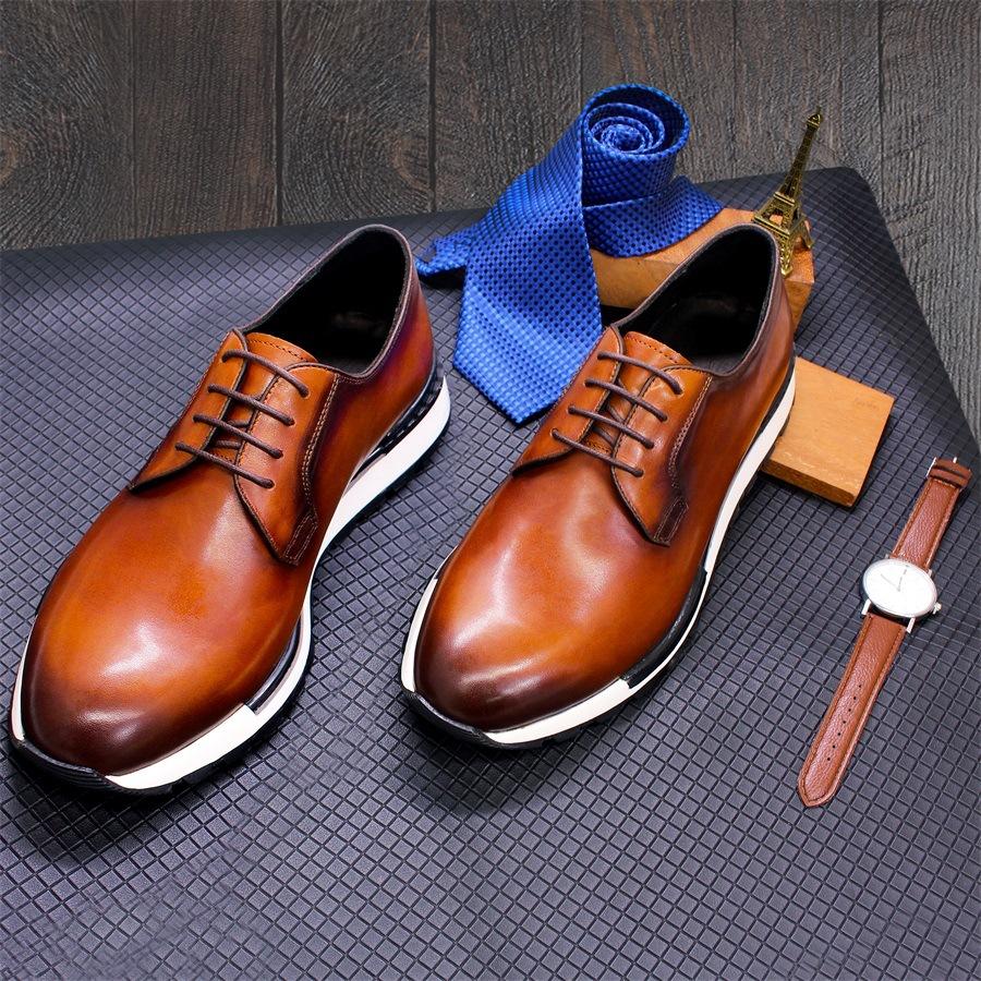 Fashion Mens Sneakers Genuine Leather Lace-Up Comfortable Daily Oxford Casual Shoes for Men Outdoor Walking Flat Footwear a33