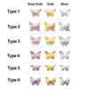 12Pcs/Pack 3D Hollow Out Butterfly Stickers Gold/Silver/Rosegold Mirror Decals Metal Texture Wall Art Wedding Party Supplies