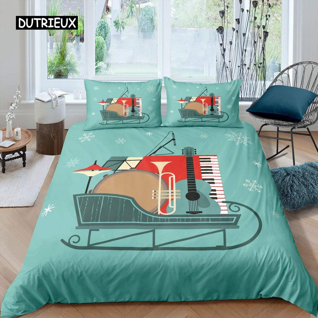 Piano Pattern Duvet Cover Microfiber Classic Music Themed 2/3Pcs Bedding Set Musical Pattern Geometric Stripe King Quilt Cover